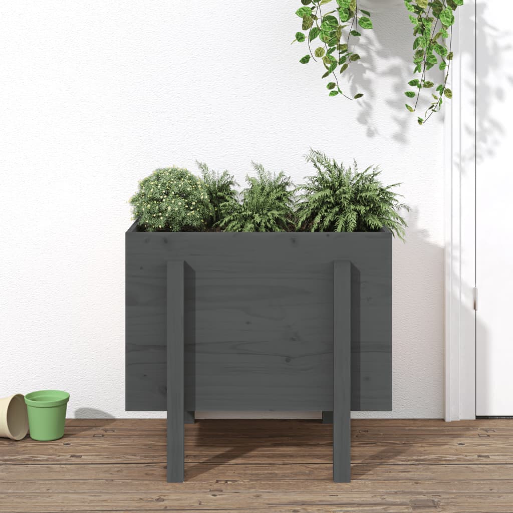 Jardinera De Madera Maciza De Pino Gris 62x50x57 Cm_1