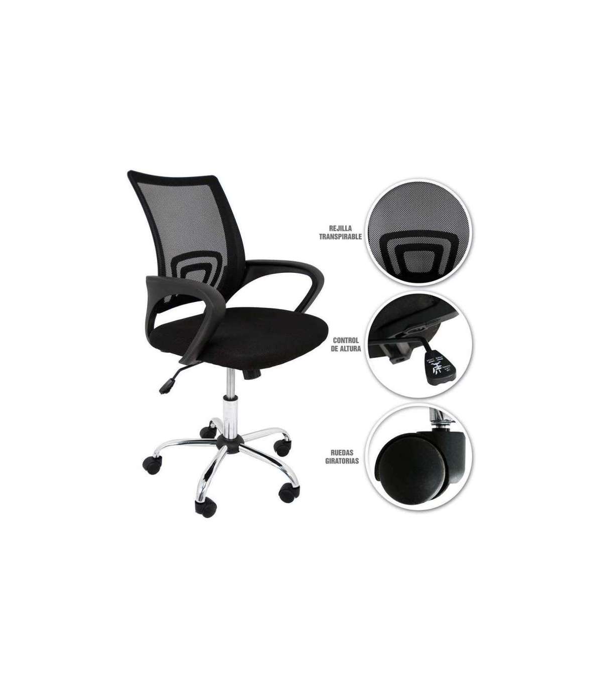 Silla Despacho Giratoria Martina Tapizada En Tejido Transpirable Negro, 88/98cm(alto) 57cm_3