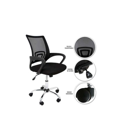 Silla Despacho Giratoria Martina Tapizada En Tejido Transpirable Negro, 88/98cm(alto) 57cm_3