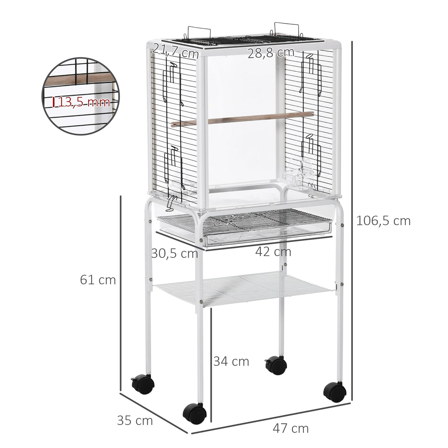 Pawhut Jaula Para Pájaros Con Soporte Desmontable 4 Ruedas Techo Abrible Bandeja_2