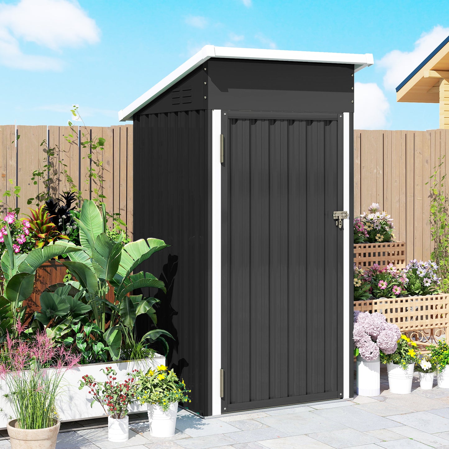 Outsunny Caseta De Jardín Exterior 107,5x91x185 Cm Puerta Con Cerradura Gris_4
