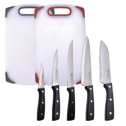 Juego De 5 Cuchillos De Cocina En Acero Inoxidable Y Set De 2 Tablas De Corte_0