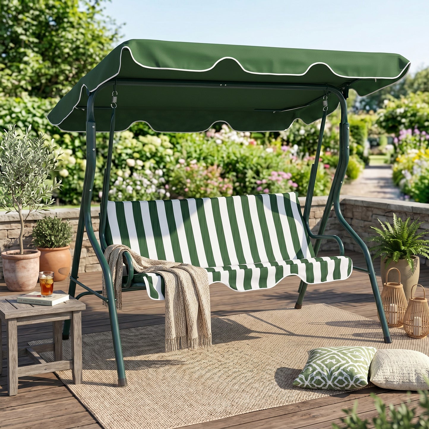 Outsunny Columpio De Jardín Con Toldo Ajustable En Ángulo 170x110x153 Cm Verde_4