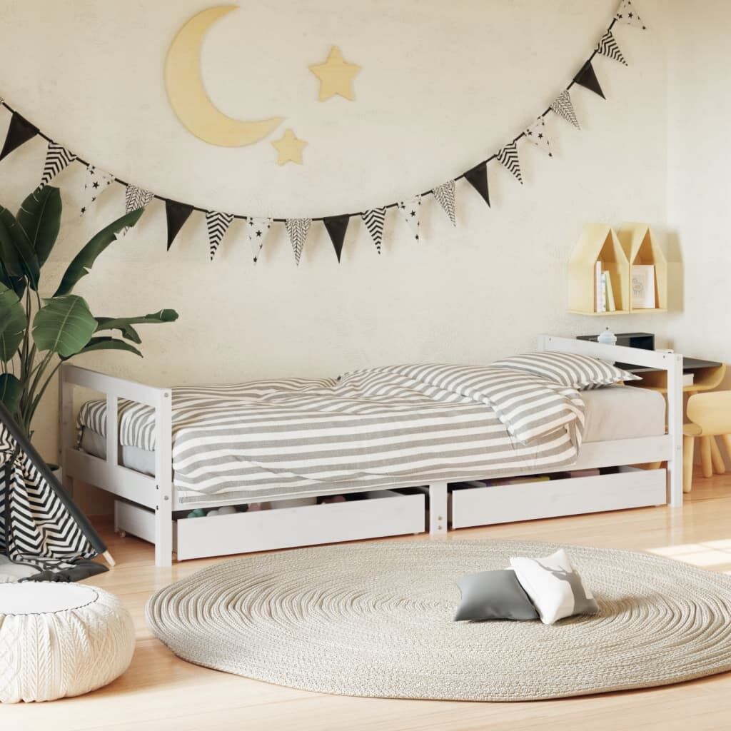 Vidaxl Estructura Cama Niños Con Cajones Madera Pino Blanco 80x200 Cm_1
