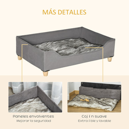 Pawhut Sofá Cama Para Mascotas Con Cojín Extraíble Patas De Madera 81x56x23,5 Cm_5