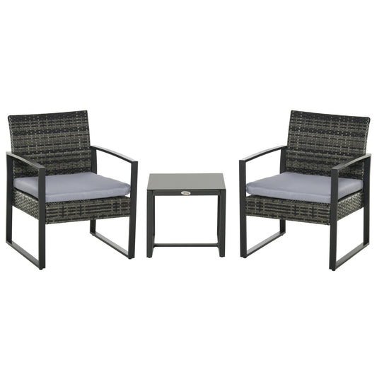 Outsunny Conjunto De Mesa Y Sillas De Jardín Para Exterior De 3 Piezas Gris_0