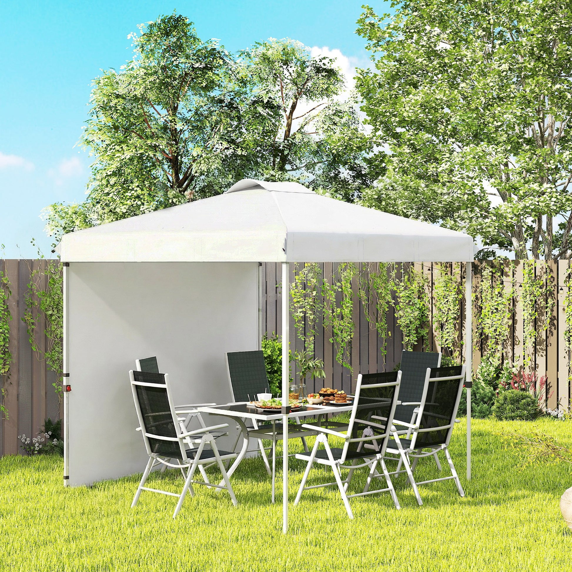 Outsunny Carpa Plegable 2,5x2,5 M Con 1 Pared Lateral Altura Ajustable Blanco_1