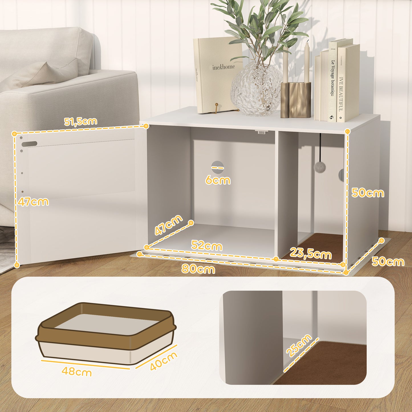 Pawhut Mueble Arenero Para Gatos Con Almohadilla Para Rascar 80x50x50 Cm Blanco_2