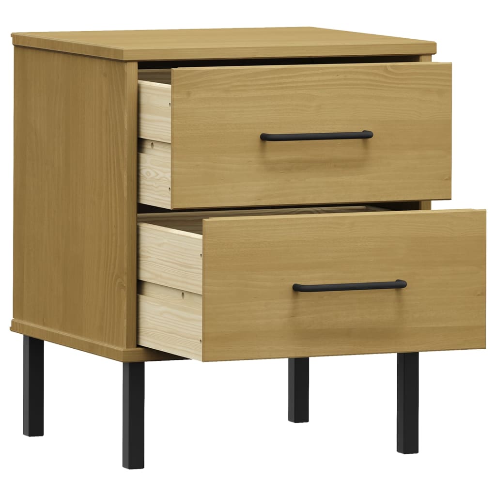 Mesita De Noche Patas De Metal Madera Maciza Pino Marrón Oslo_3