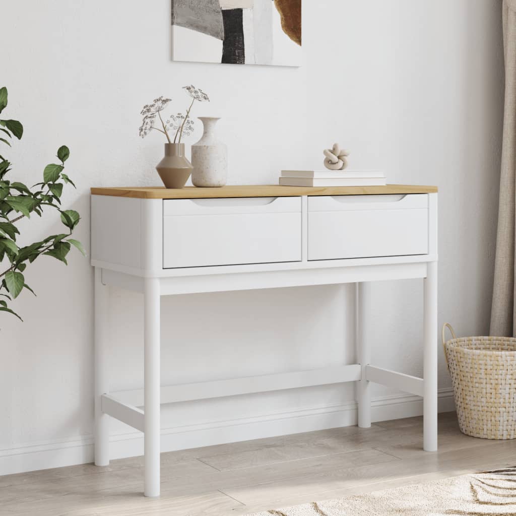 Mesa Consola Floro Madera Maciza De Pino Blanco 89,5x36,5x73 Cm_1