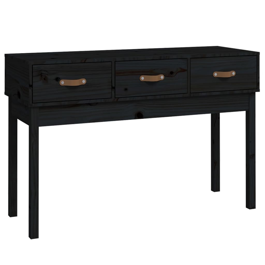 Mesa Consola Madera Maciza De Pino Negro 114x40x75 Cm_0