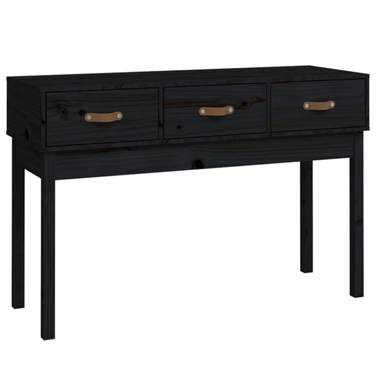 Mesa Consola Madera Maciza De Pino Negro 114x40x75 Cm_0