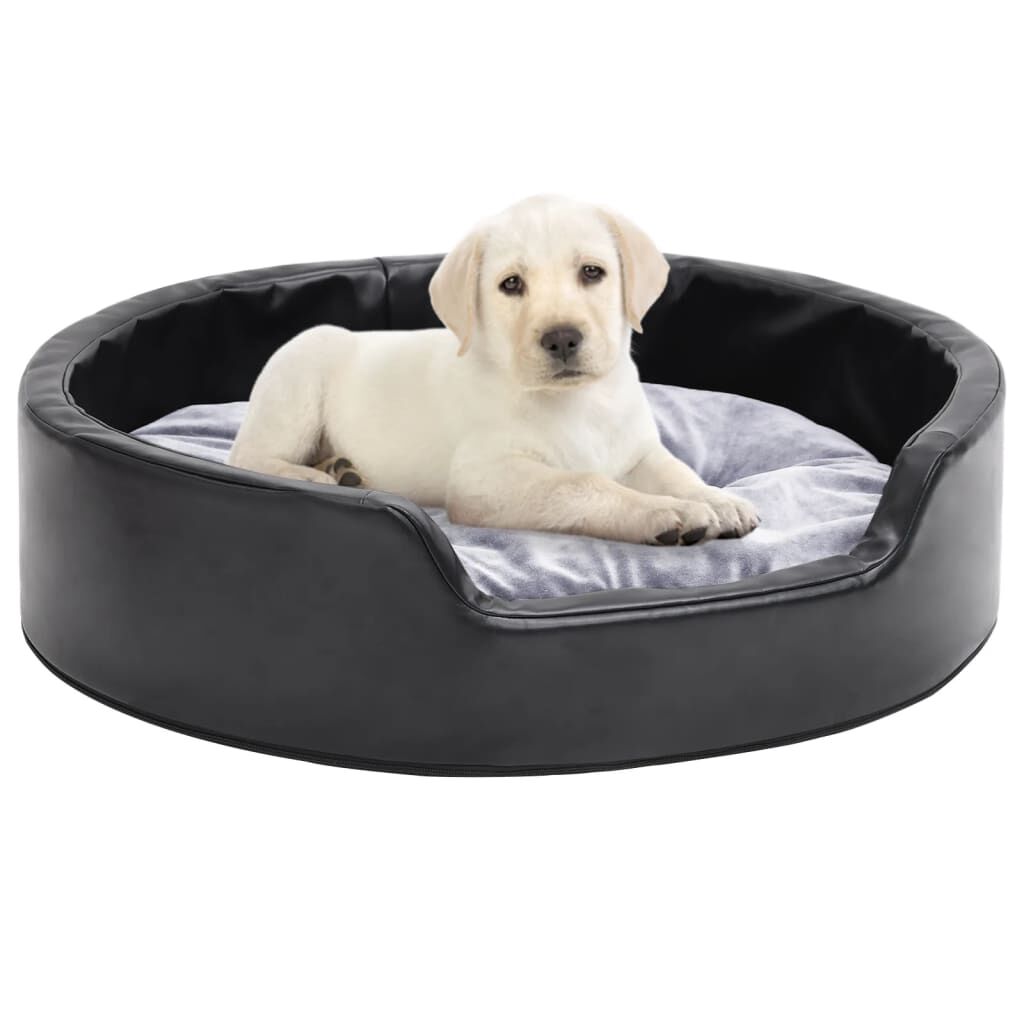 Vidaxl Cama Para Perros Felpa Y Cuero Sintético Negro Gris 69x59x19 Cm_1