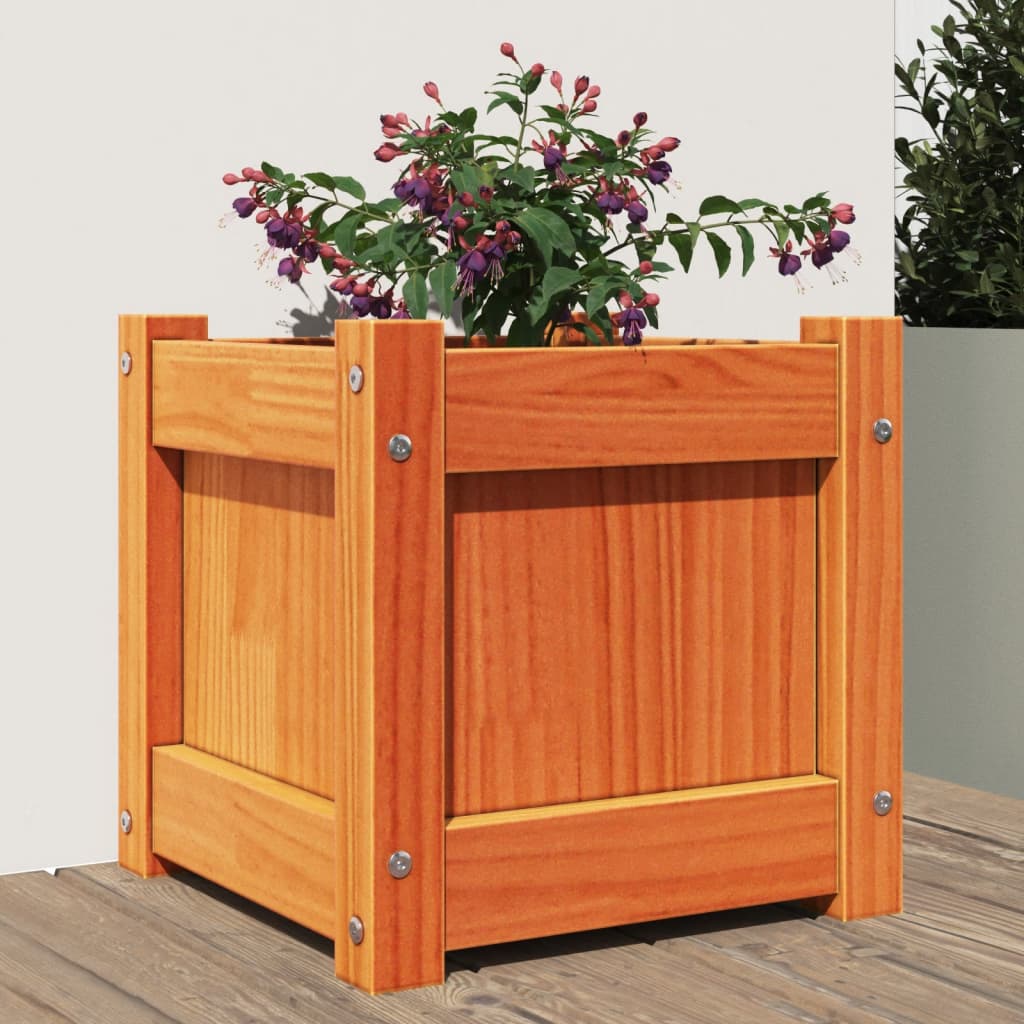 Jardinera Exterior Madera Maciza Pino Marrón Cera 31x31x31 Cm_1