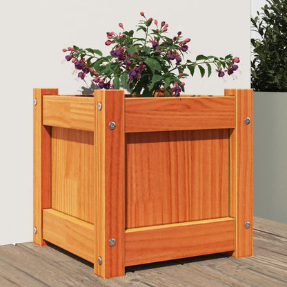 Jardinera Exterior Madera Maciza Pino Marrón Cera 31x31x31 Cm_1