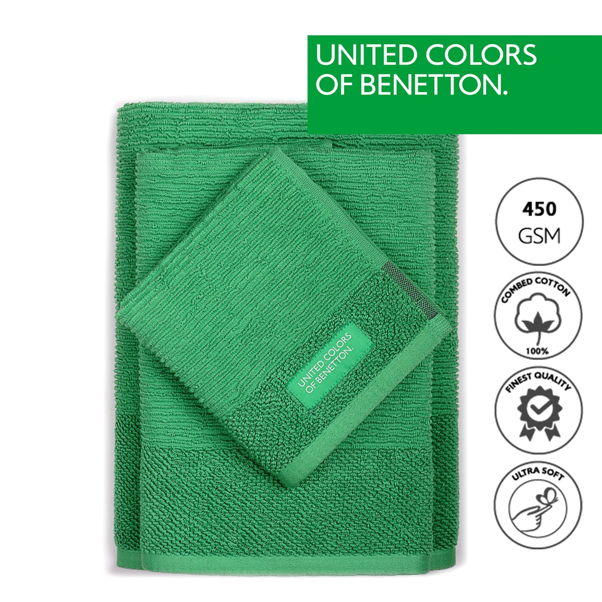 Set 3pcs Toallas De Baño (30x50+50x90+70x140cm) 450 Gsm 100%algodon Verde Casa Benetton_1