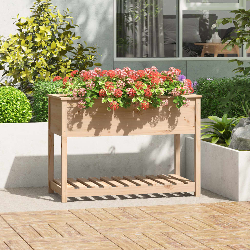 Jardinera Con Estante De Madera Maciza De Pino 111,5x54x81 Cm_1