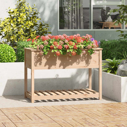 Jardinera Con Estante De Madera Maciza De Pino 111,5x54x81 Cm_1