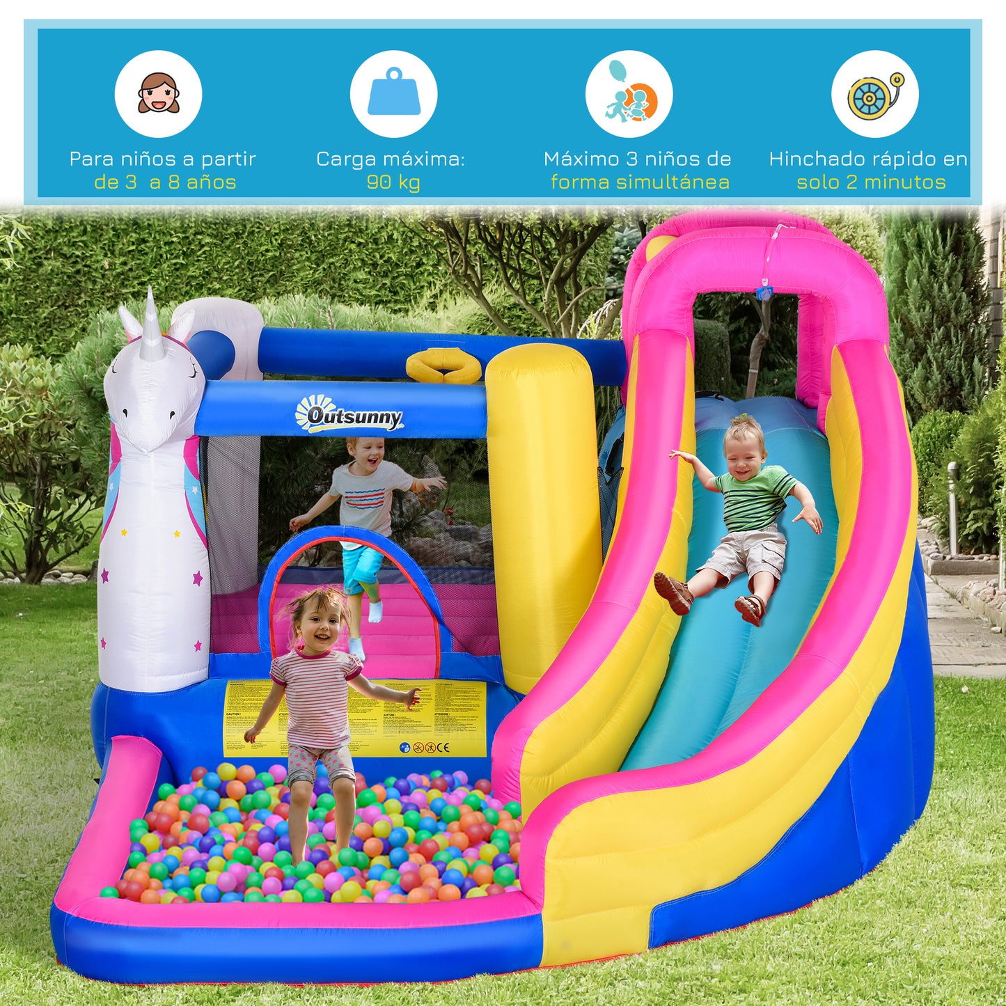 Outsunny Castillo Hinchable Infantil Con Tobogán Inflador 360x305x210 Cm Multi_5
