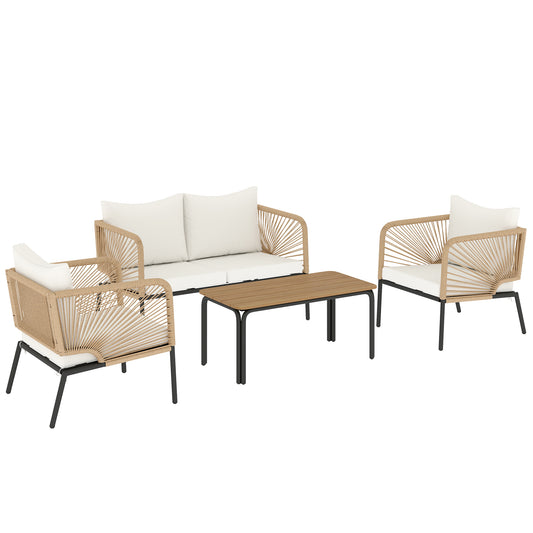 Outsunny Conjunto Jardín Exterior De 4 Piezas Sofá 2 Plazas 2 Sillones Mesa Wpc_0