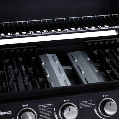Outsunny Barbacoa De Gas Con Ruedas 4+1 Quemadores 14,4 Kw Y Mesas Laterales_4
