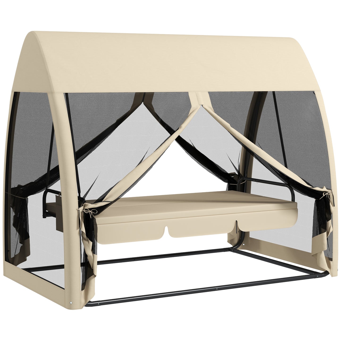 Outsunny Columpio De Jardín De 3 Plazas Convertible En Cama 240x140x197cm Beige_0