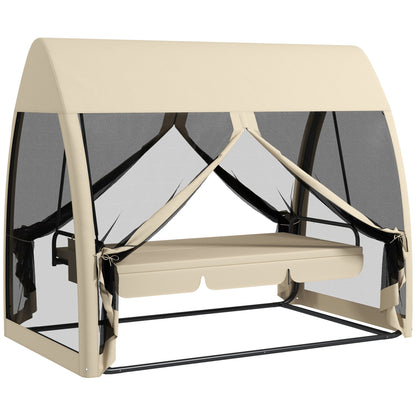Outsunny Columpio De Jardín De 3 Plazas Convertible En Cama 240x140x197cm Beige_0