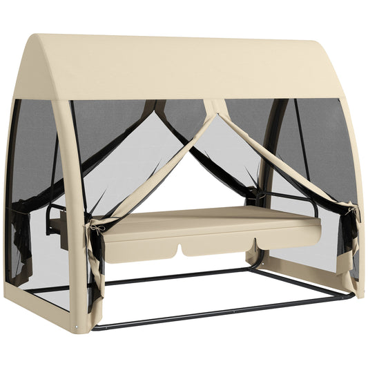 Outsunny Columpio De Jardín De 3 Plazas Convertible En Cama 240x140x197cm Beige_0