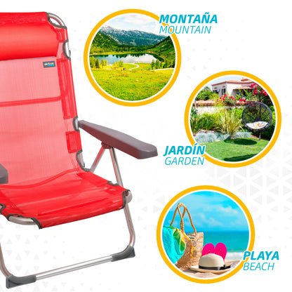 Aktive Pack 2 Sillas Playa 48x60x90 Cm Rojo Multiposición Con Cojín_4