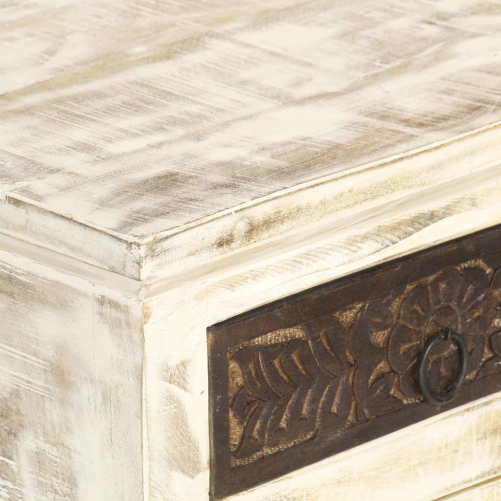 Mesita De Noche De Madera Maciza De Mango Blanco 40x30x50 Cm_2