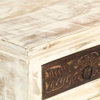Mesita De Noche De Madera Maciza De Mango Blanco 40x30x50 Cm_2