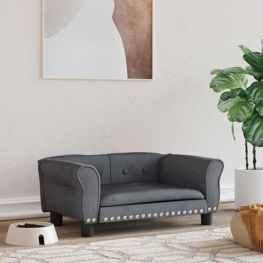 Cama Para Perros De Terciopelo Gris Oscuro 70x45x30 Cm / Vetonek_2
