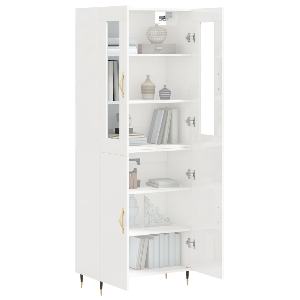 Aparador Alto Madera Contrachapada Blanco Brillo 69,5x34x180 Cm_2