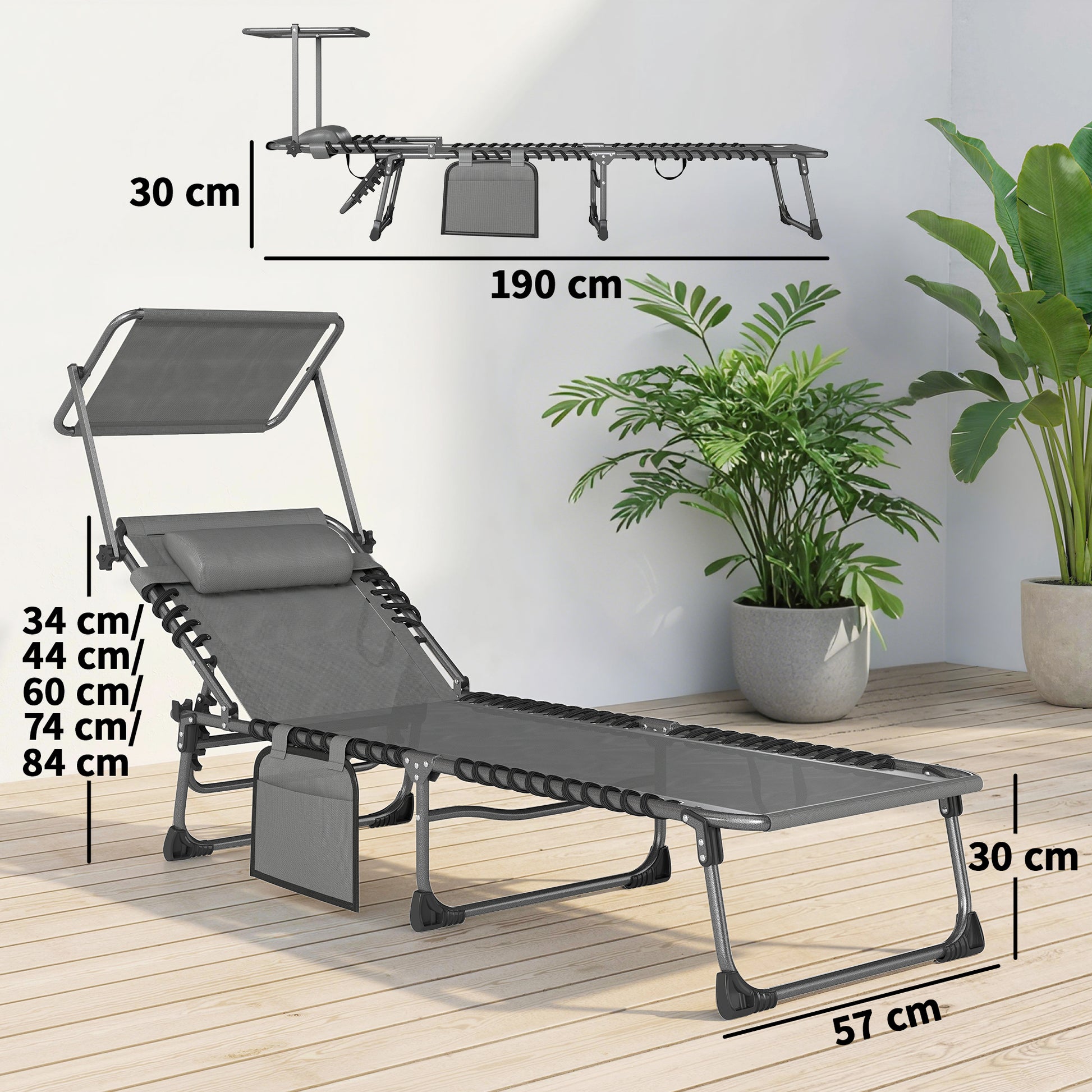 Outsunny Set De 2 Tumbonas Plegables Reclinables Con Parasol Y Bolsillo Lateral_2