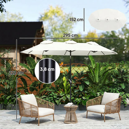 Outsunny Sombrilla Doble 295x152x222 Cm Con Inclinación De 45° Manivela Crema_2