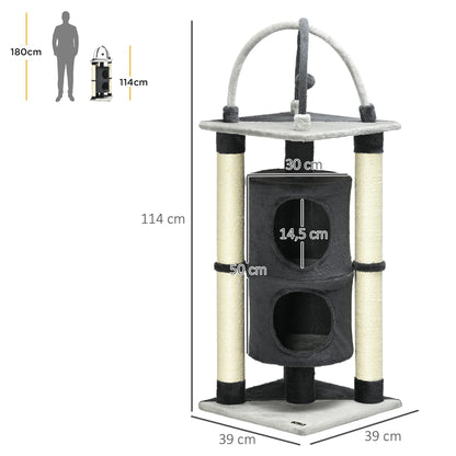 Pawhut Árbol Para Gatos Altura 114 Cm Con Plataforma Postes De Yute Y Bola Gris_2