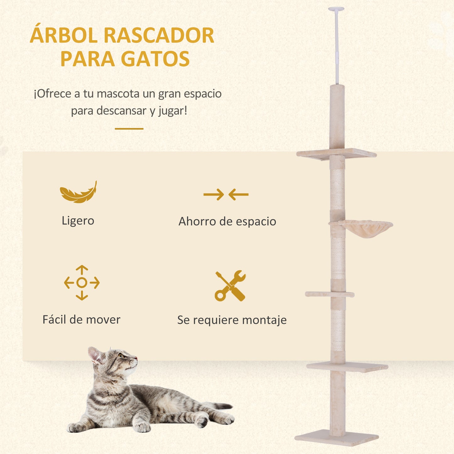 Pawhut Árbol Rascador Para Gatos De 230-260 Cm_3