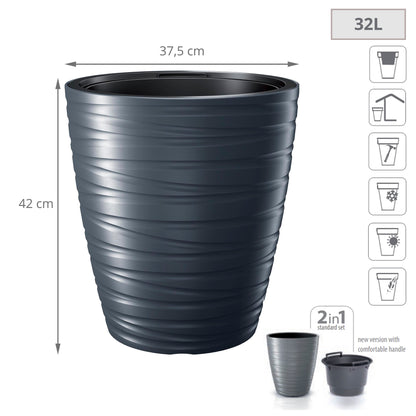 Maceta Con Deposito 32l Maze De Plastico En Color Antracita 37,5 (largo) X 37,5 (ancho) X 41,9 (alto) Cm_1