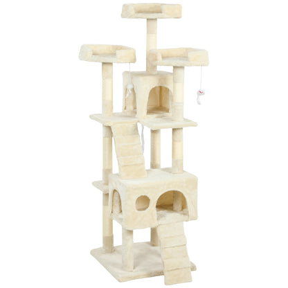 Pawhut Árbol Rascador Para Gatos 153 Cm Con 2 Cuevas 3 Camas 2 Rampas Crema_0