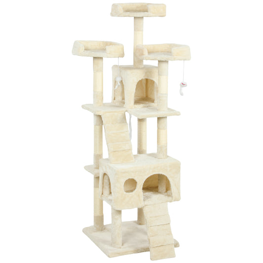 Pawhut Árbol Rascador Para Gatos 153 Cm Con 2 Cuevas 3 Camas 2 Rampas Crema_0