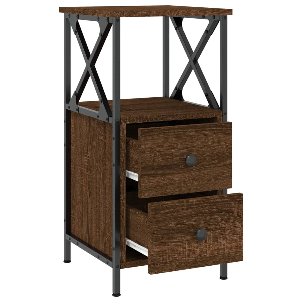 Mesita Noche 2 Uds Madera Ingeniería Marrón Roble 34x35,5x70 Cm_4