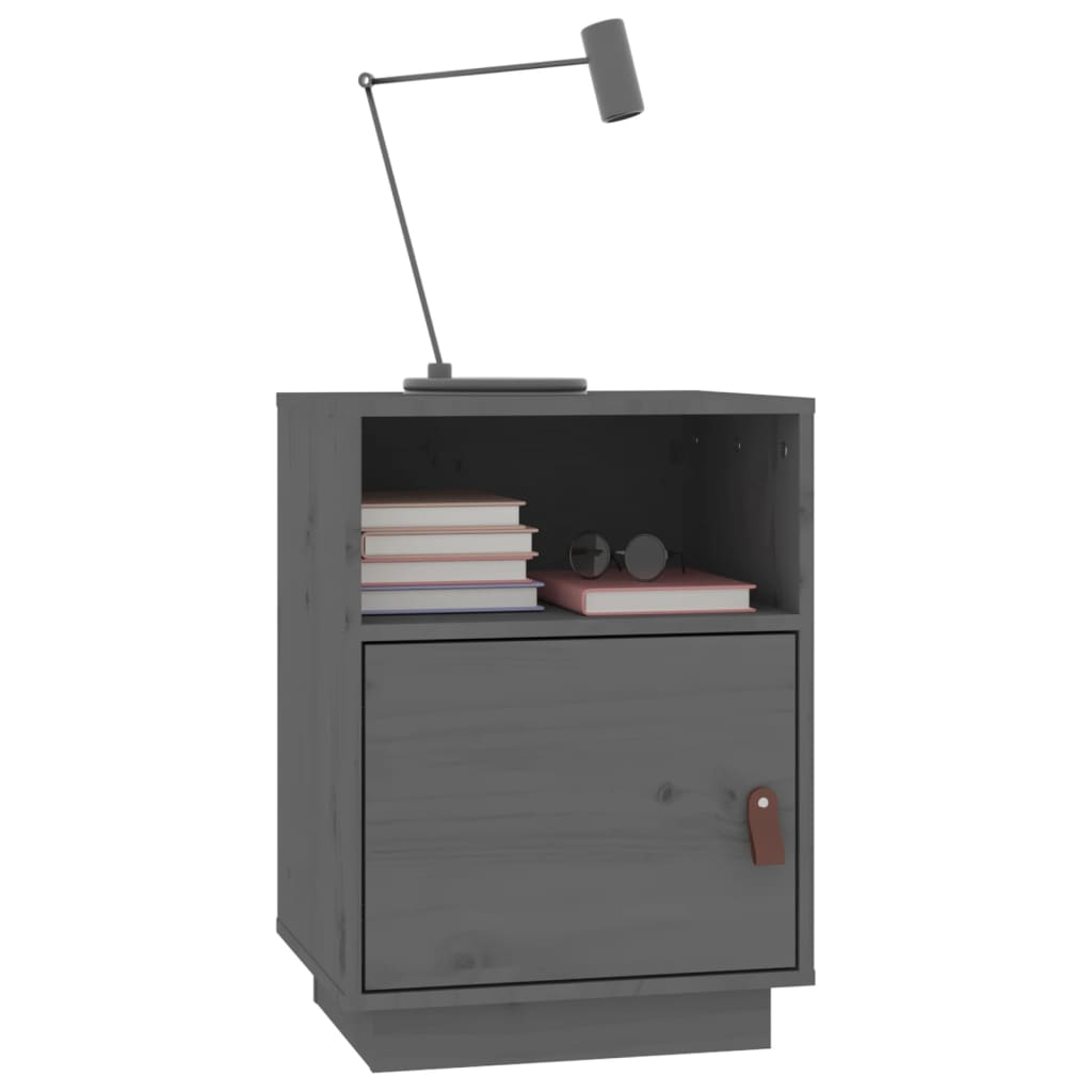 Mesitas De Noche 2 Uds Madera Maciza De Pino Gris 40x34x55 Cm_2