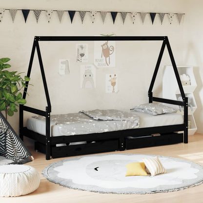 Vidaxl Estructura De Cama Niños Con Cajones Madera Pino Negro 90x200cm_1