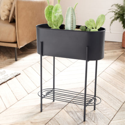 Macetero De Metal 51x65x22 Cm Negro Con Estructura Y Estante_1