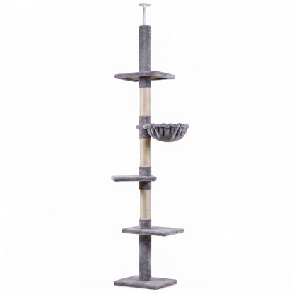 Pawhut Árbol Para Gatos De Suelo Al Techo De 230-260 Cm Con Plataformas Gris_0