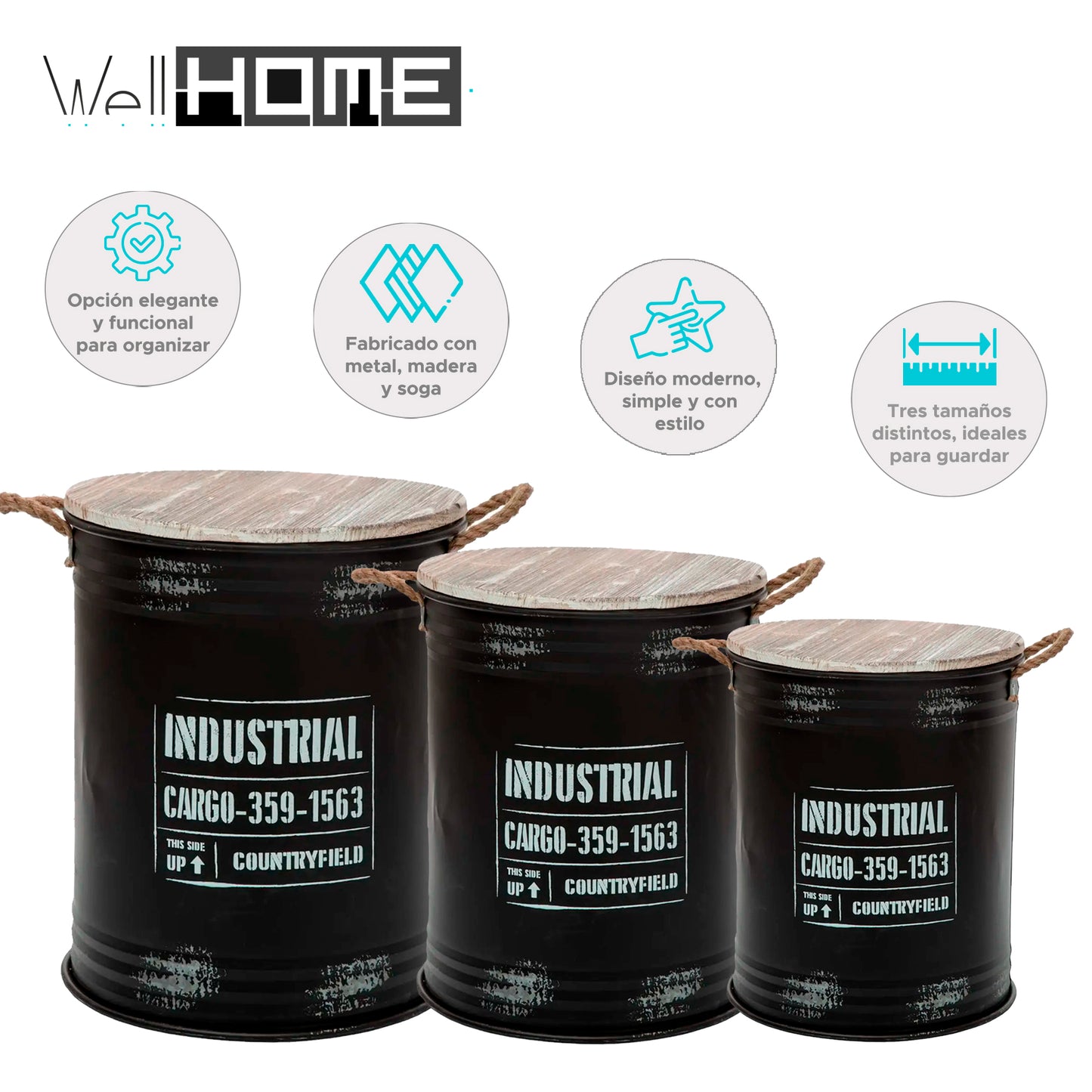Wellhome - Set De 3 Cubos En Metal southbay_1