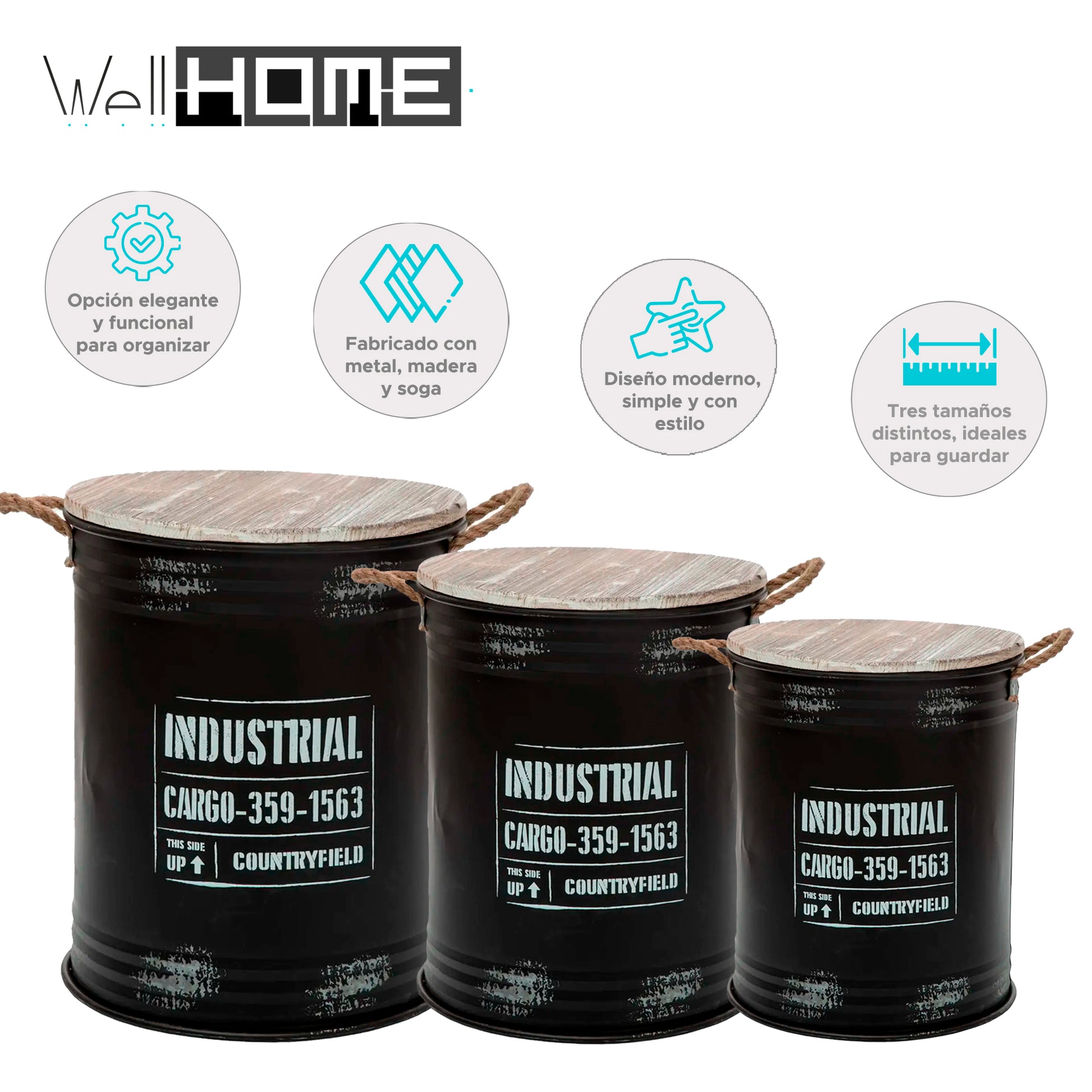 Wellhome - Set De 3 Cubos En Metal southbay_1