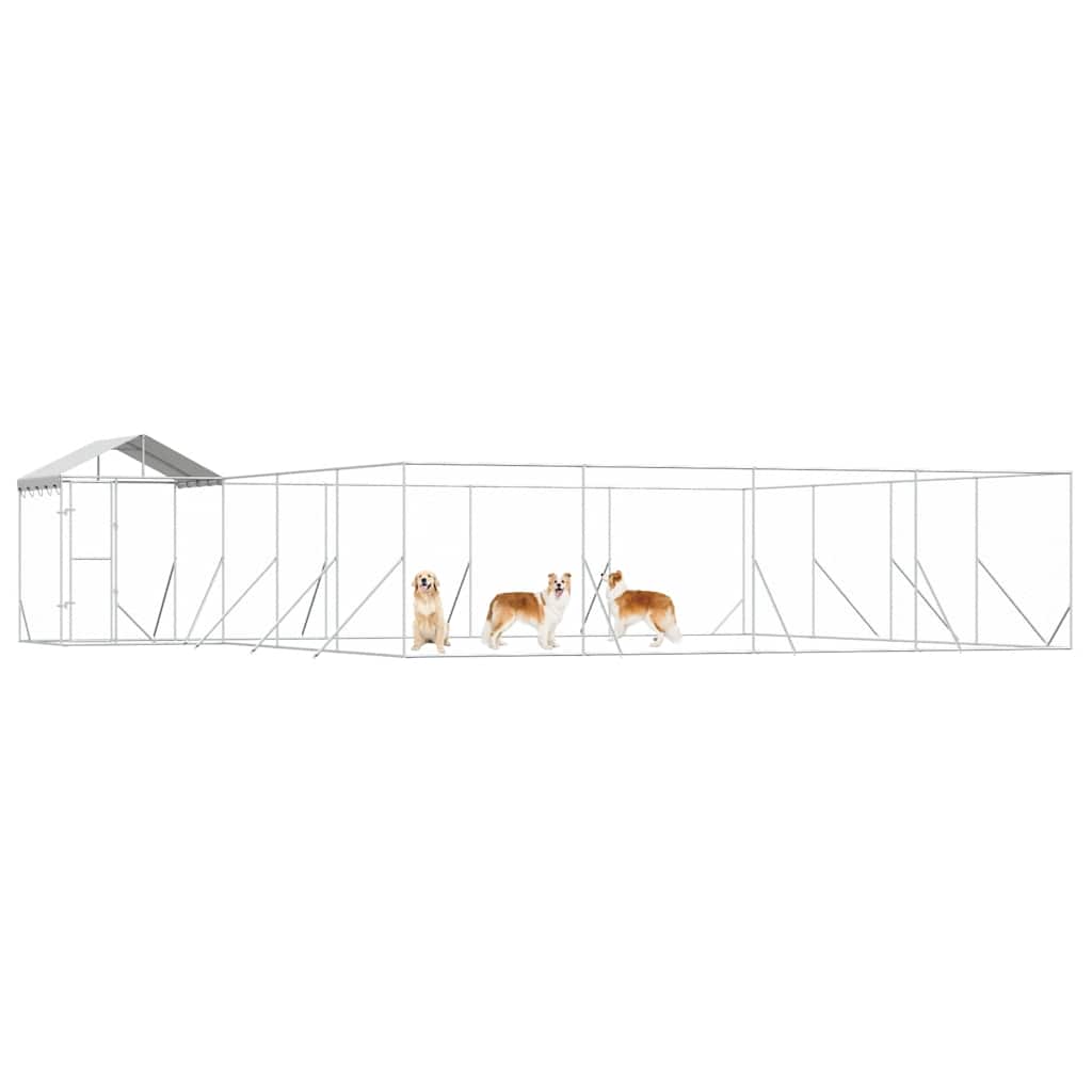 Perrera De Exterior Con Techo Acero Galvanizado Plata 10x8x2,5m_3