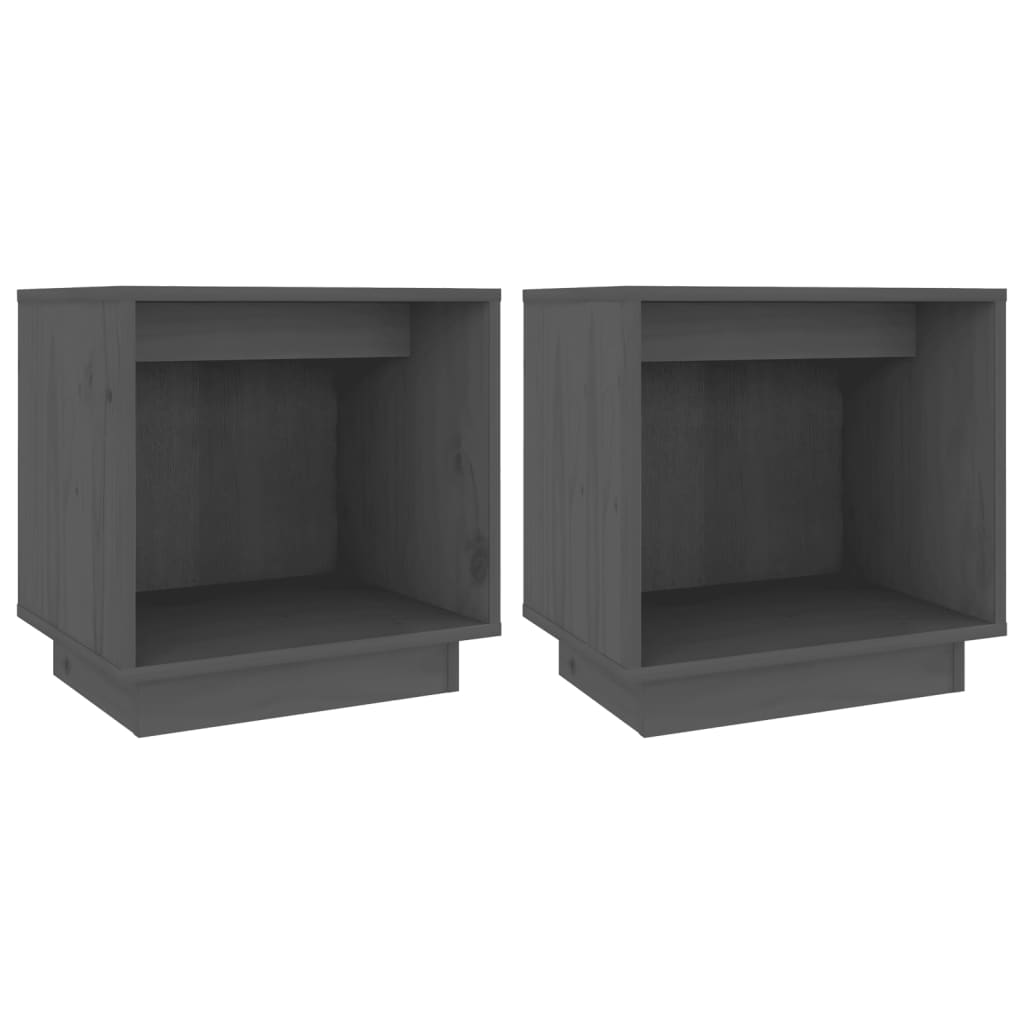 Mesitas De Noche 2 Uds Madera Maciza De Pino Gris 40x30x40 Cm_0