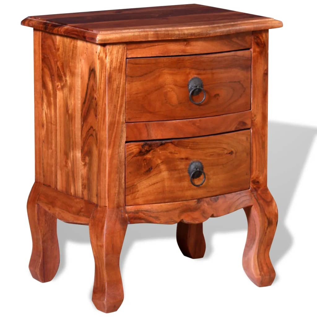 Mesita De Noche Con Cajones Madera Maciza De Acacia_2